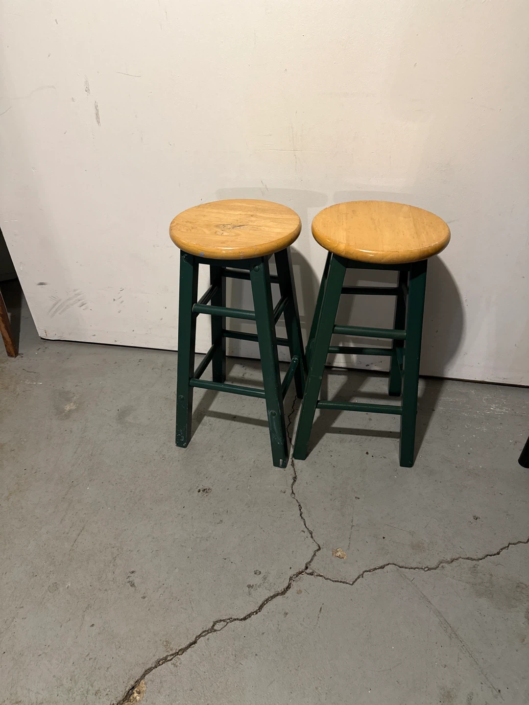 Set of 2 Green & Natural Wood Bar Stools