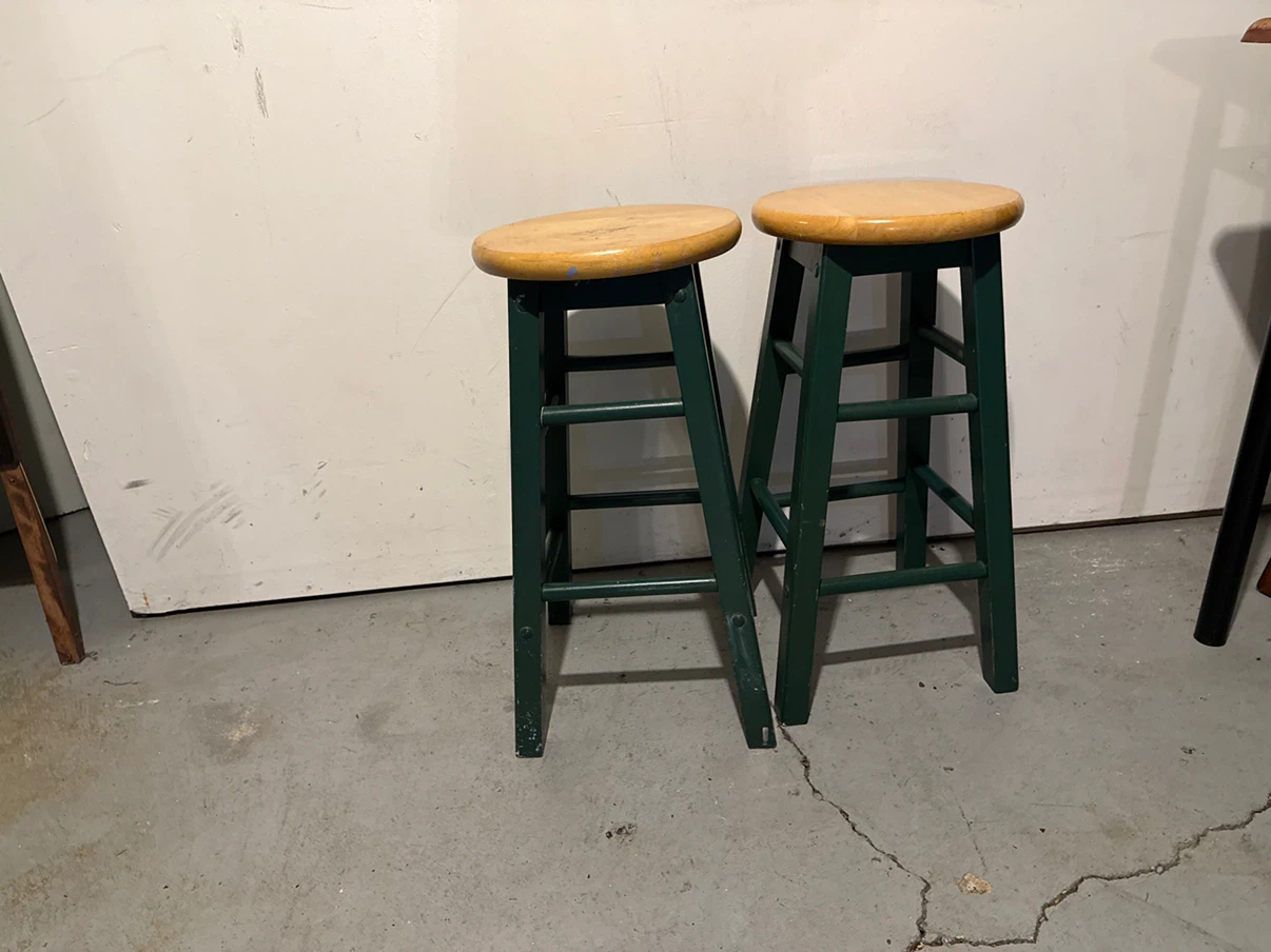 Set of 2 Green & Natural Wood Bar Stools - photo 3