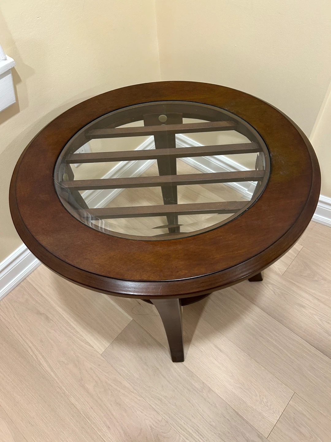 Wood Oval Side Table with Glass Top