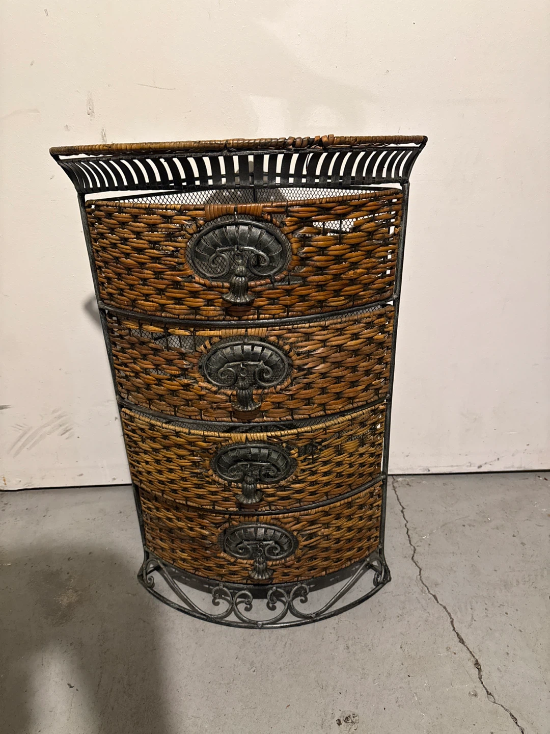 Wicker Corner Storage Unit with 4 Drawers
