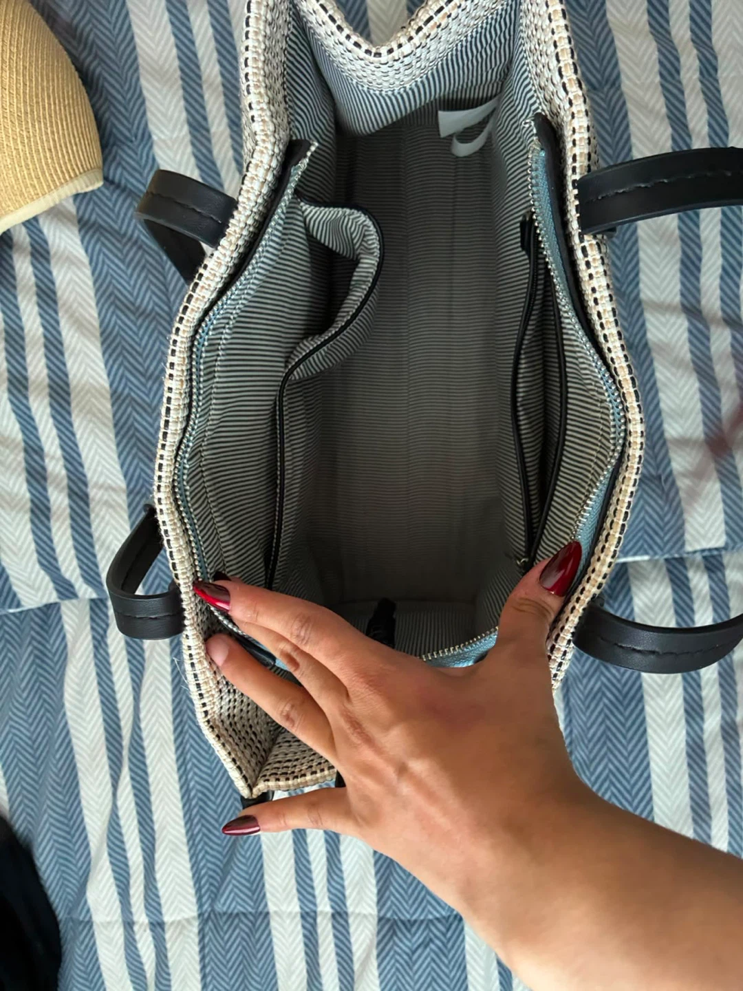 Woven Tote Bag with Faux Leather Straps - photo 2