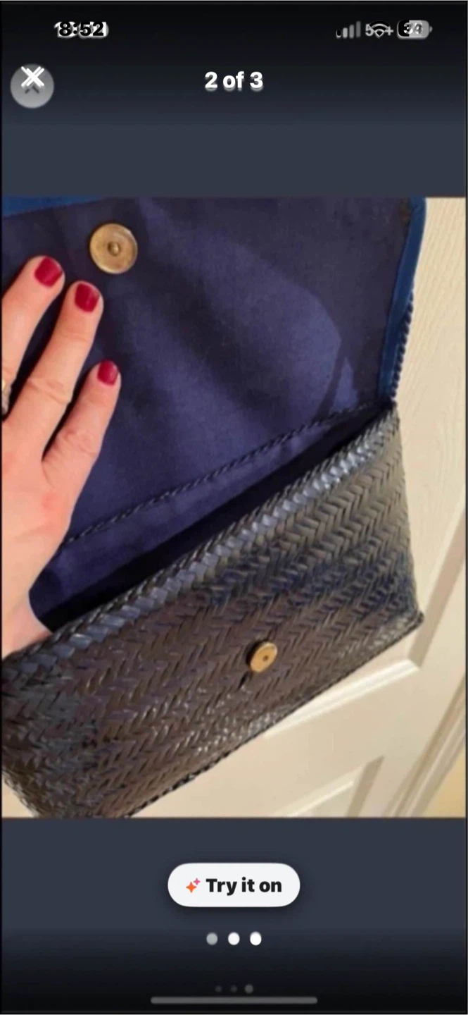 Blue woven clutch purse with blue trim - photo 3