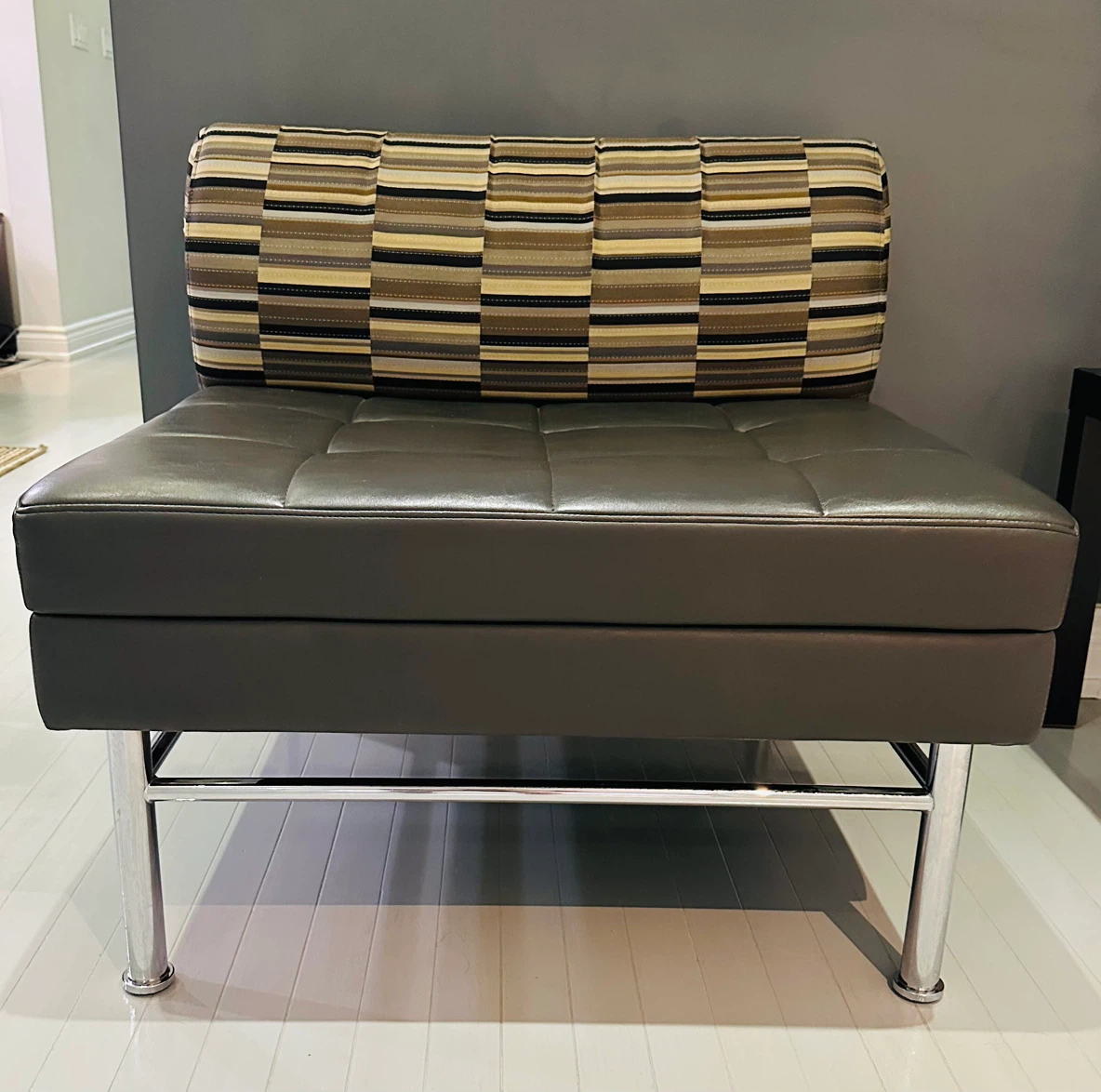 Modern Tufted Ottoman Bench with Bolster Pillow