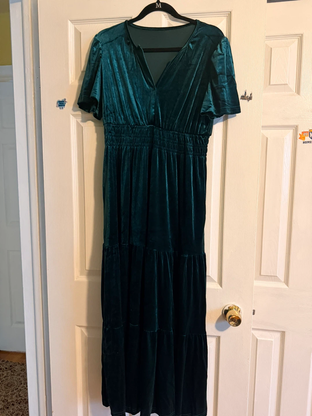 Emerald Green Velvet Tiered Midi Dress