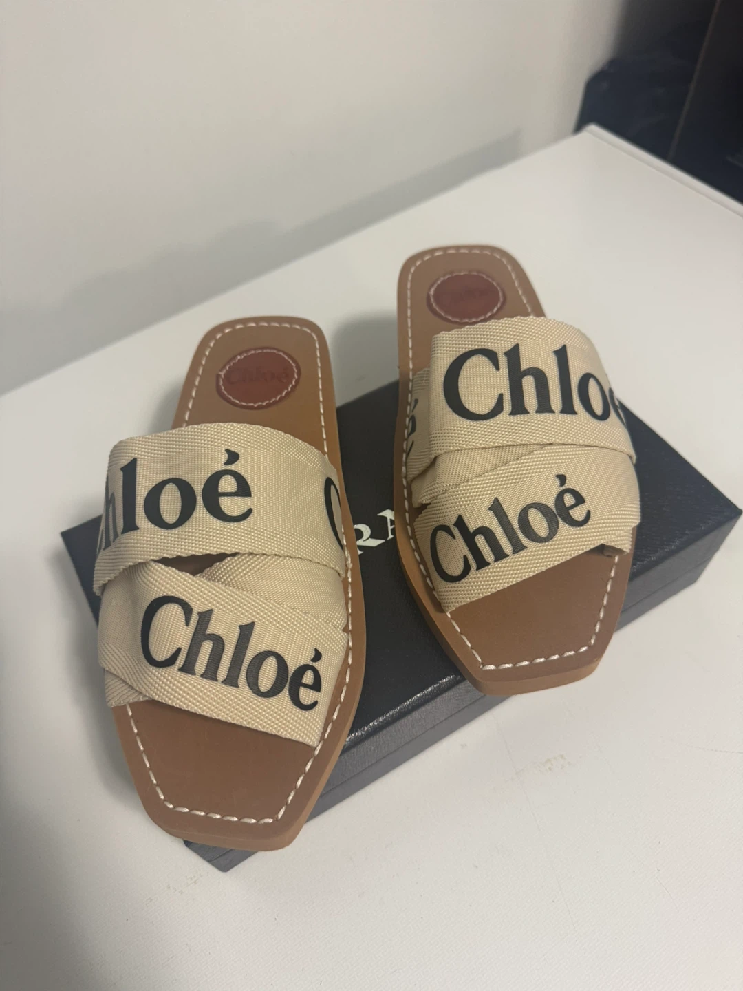 Chloe -Woody canvas slides