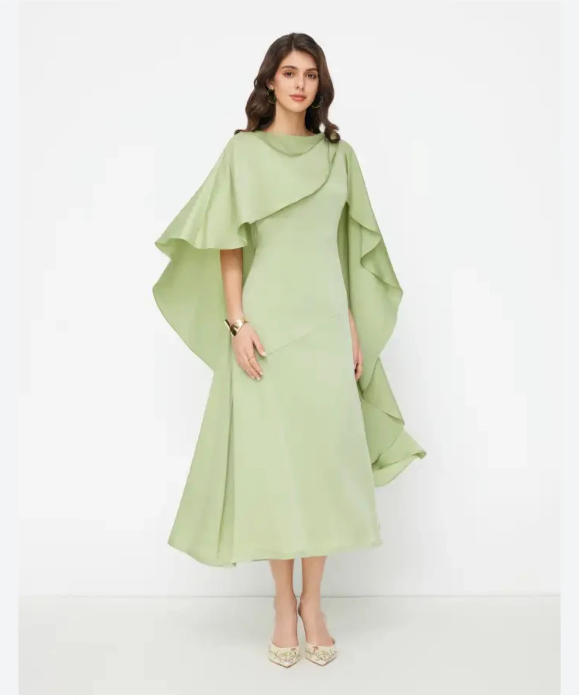 Light Green Flowy Cape Dress