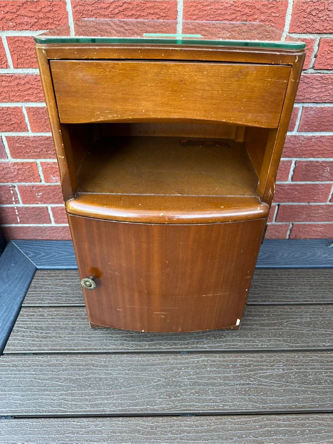 Vintage Wooden Nightstand with Glass Top