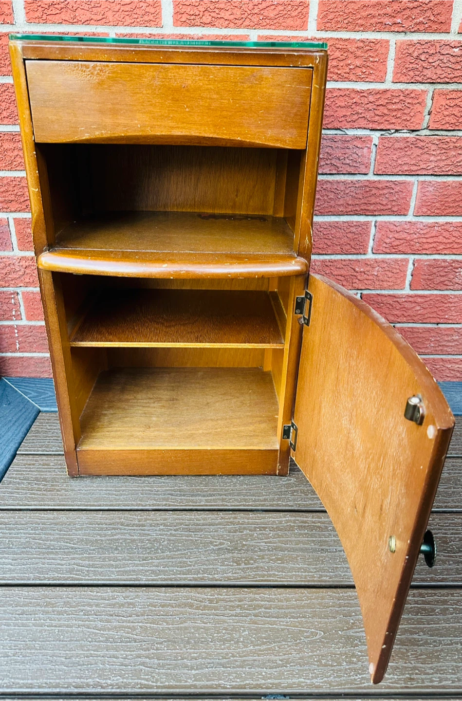 Vintage Wooden Nightstand with Glass Top - photo 2