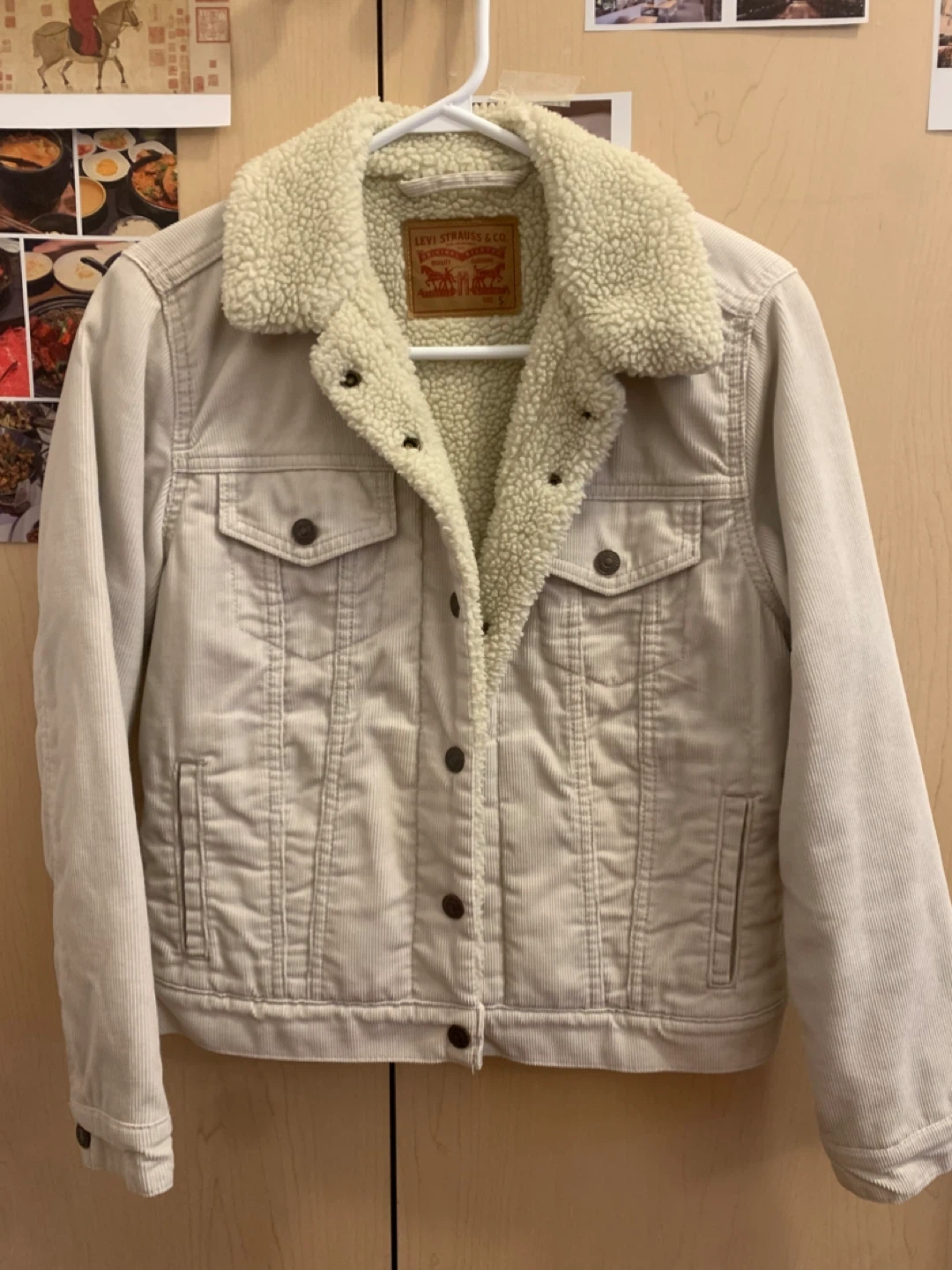S Levi's Cream Corduroy Sherpa Trucker Jacket Cream Fuzzy Coat