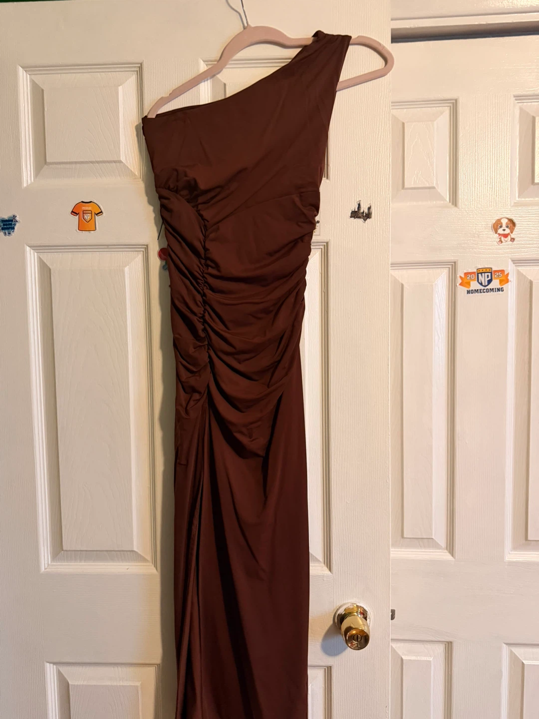 Brown One Shoulder Ruched Dress - photo 2