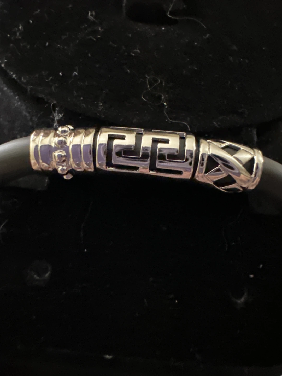 Black Silicone Bracelet with Silver Greek Key Accent - photo 2