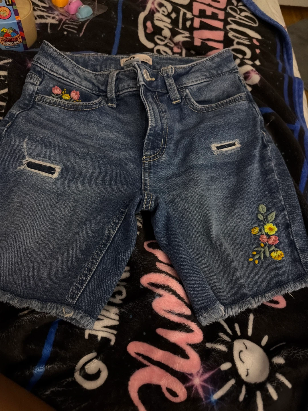 SO "Good For Life" Embroidered Denim Shorts - Size 8