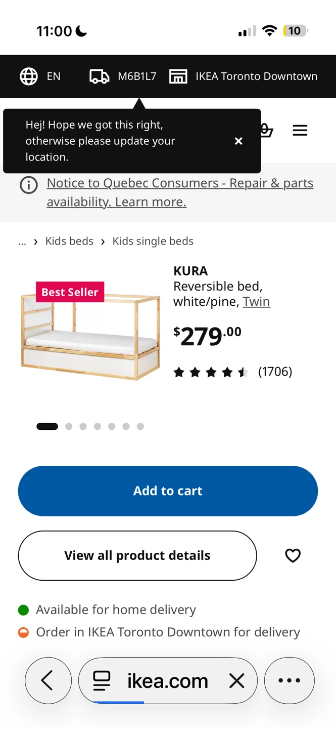 IKEA KURA Reversible Twin Bed - White/Pine