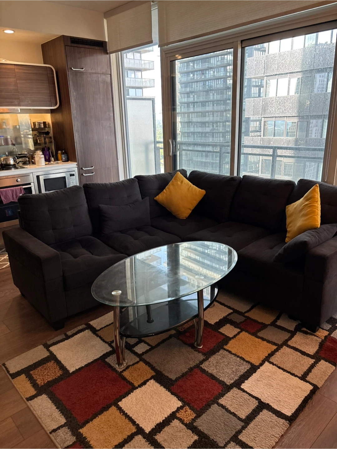 Modern Dark Grey Sofa Set + Glass Centre Table - photo 2