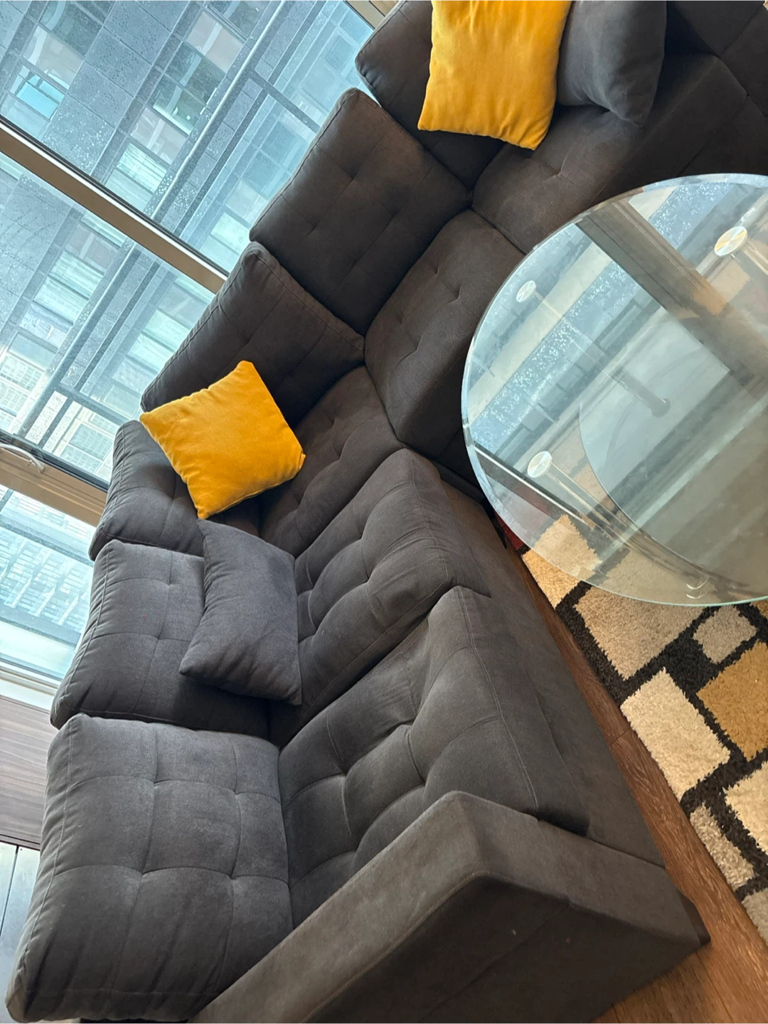 Modern Dark Grey Sofa Set + Glass Centre Table - photo 3