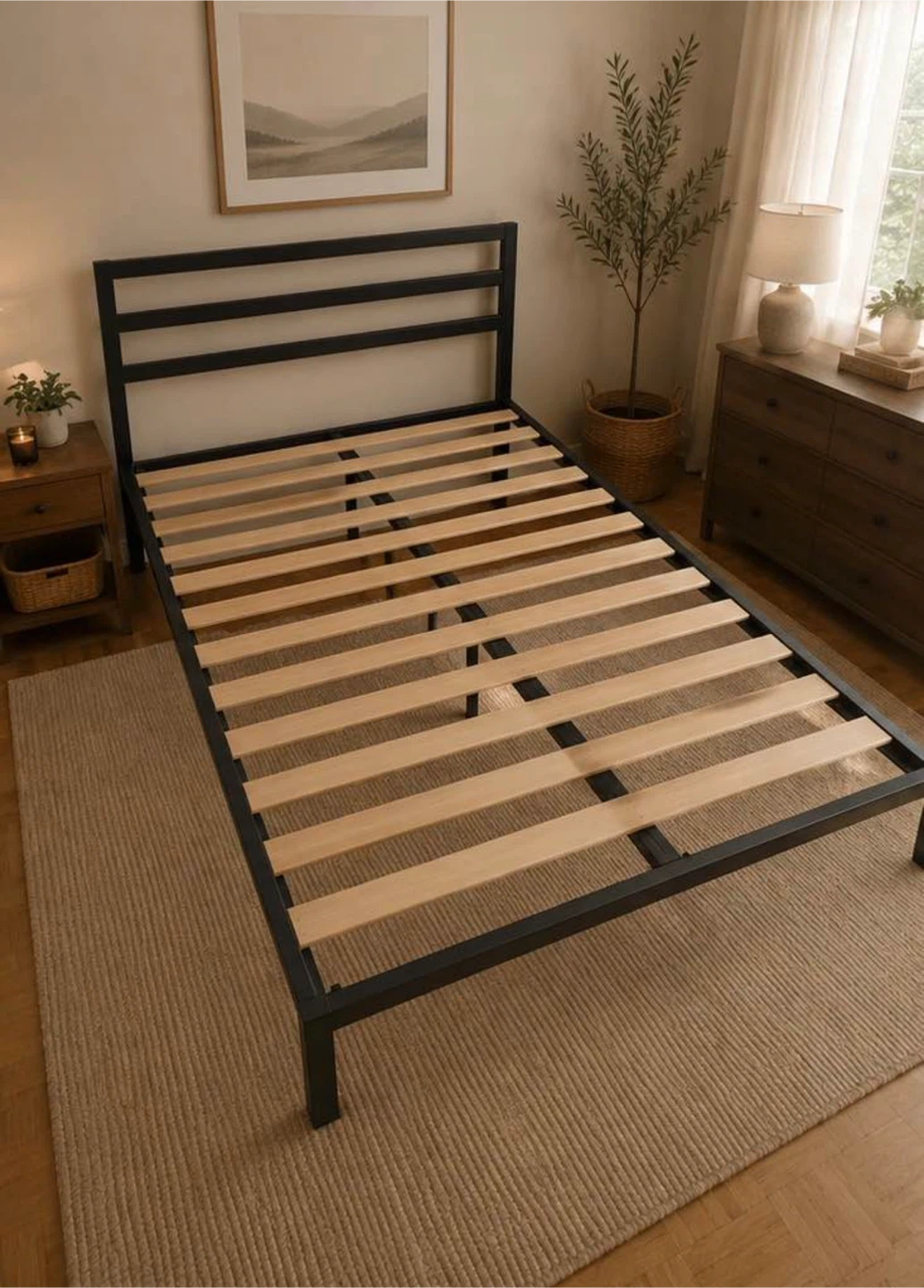 Metal Bed Frame with Slats