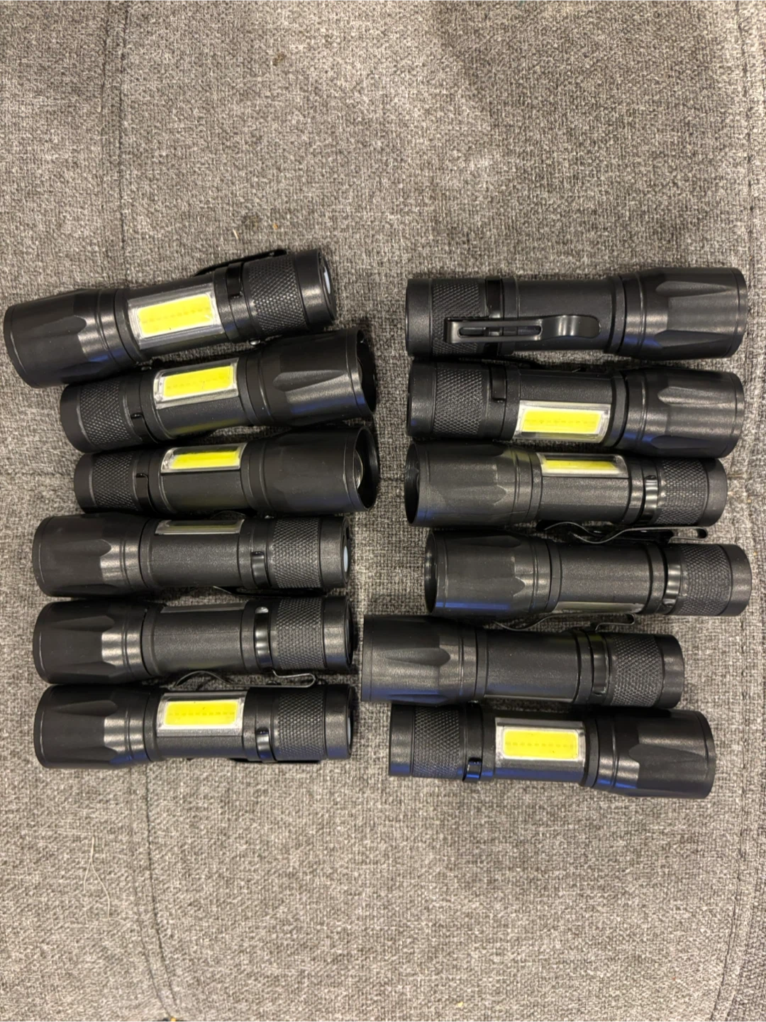 Lot of 12 Black COB LED Flashlights with USB Charging