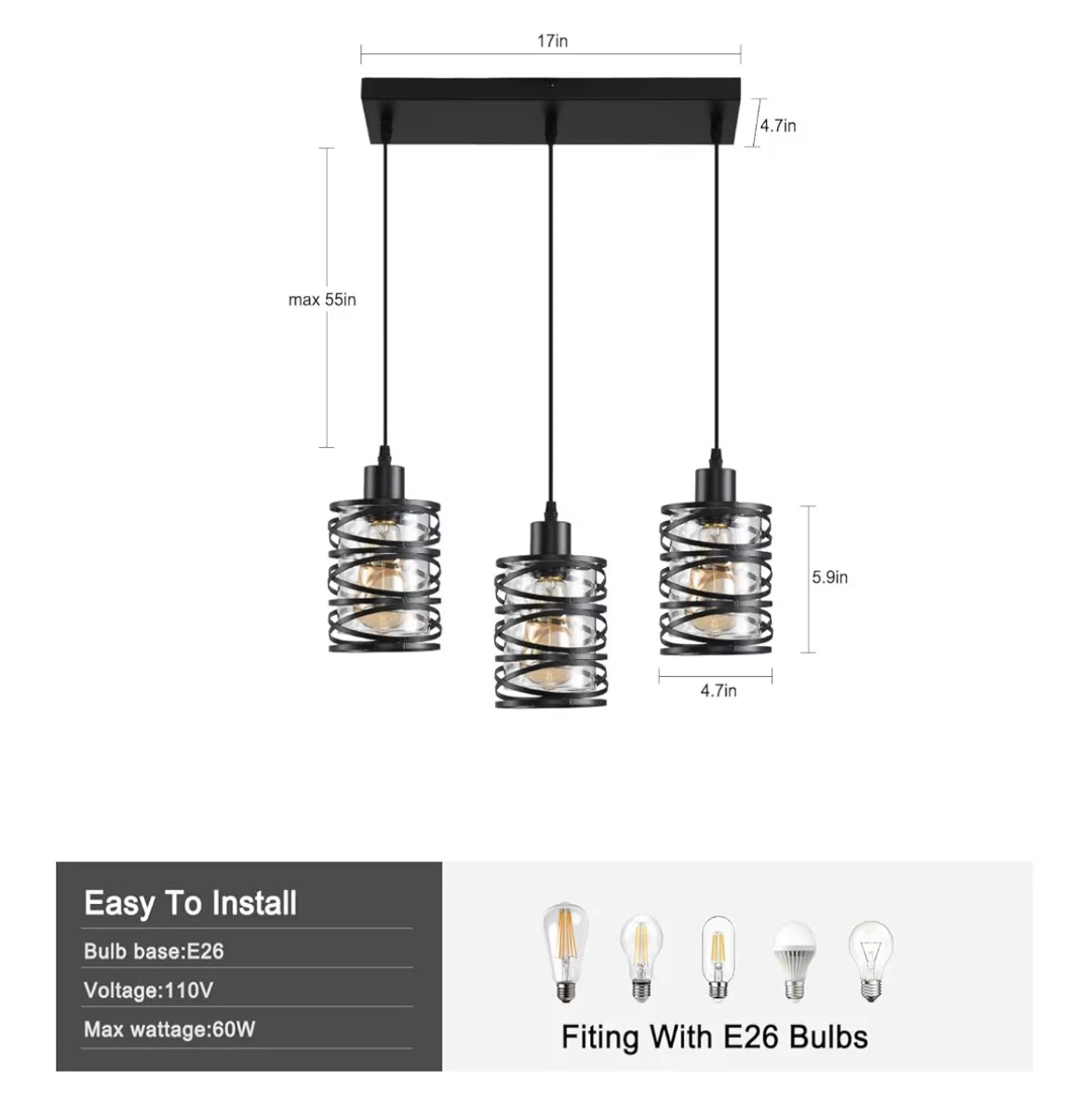 3-Light Pendant Light Fixture - photo 2