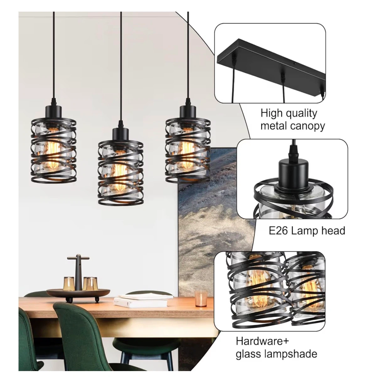 3-Light Pendant Light Fixture - photo 3
