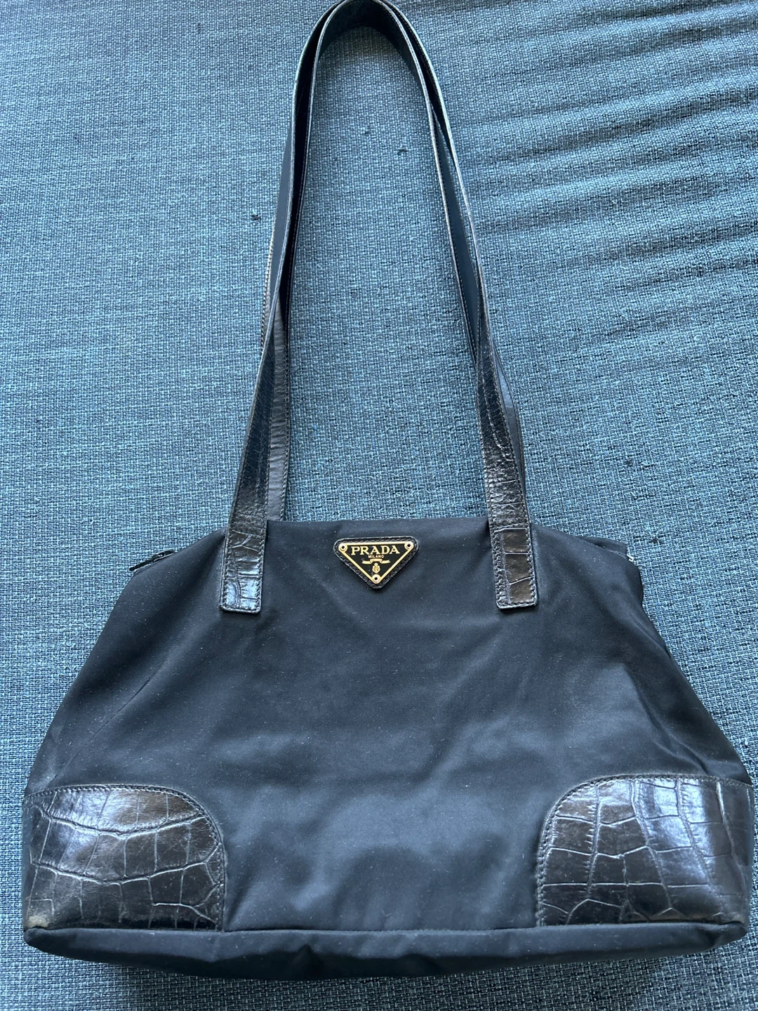 Prada Black Nylon Shoulder Bag with Leather Trim