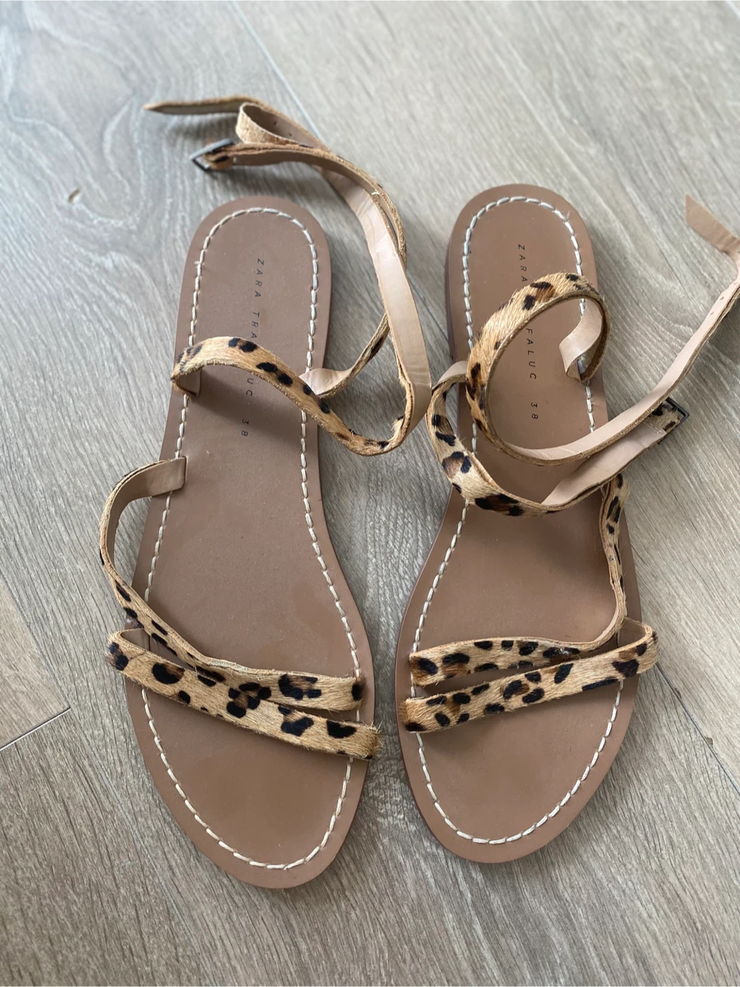 Zara Strappy Leopard Print Flat Sandals