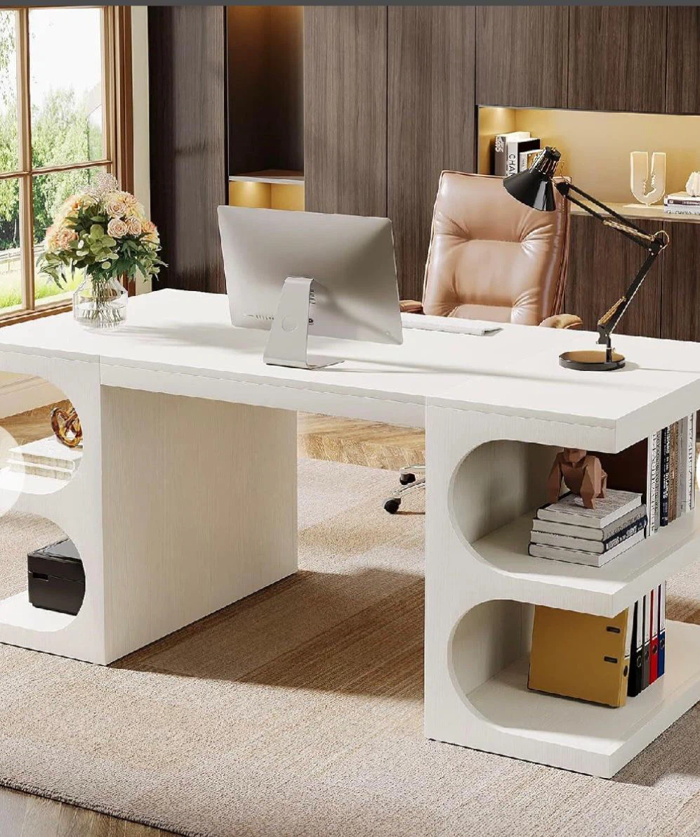 White Modern Desk with Shelving