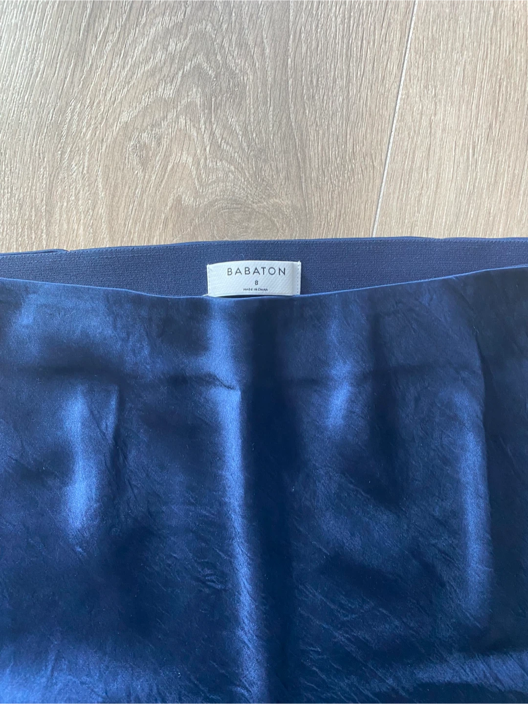 BABATON Navy Blue Satin Midi Skirt Size 0 - photo 2