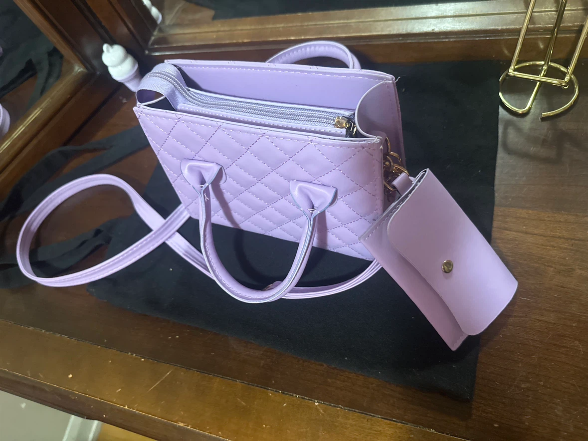 Purple Quilted Handbag with Matching Pouch