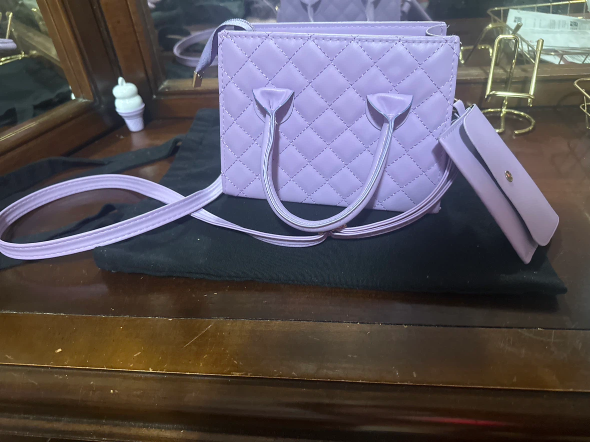 Purple Quilted Handbag with Matching Pouch - photo 2