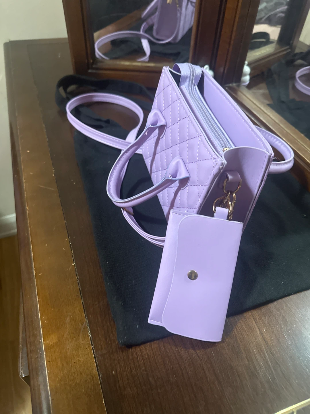 Purple Quilted Handbag with Matching Pouch - photo 3