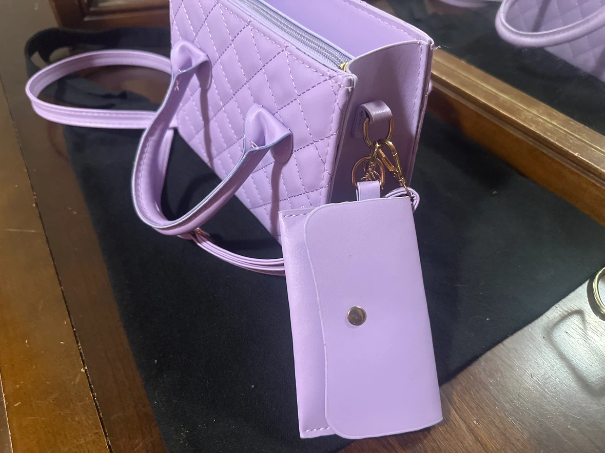 Purple Quilted Handbag with Matching Pouch - photo 4