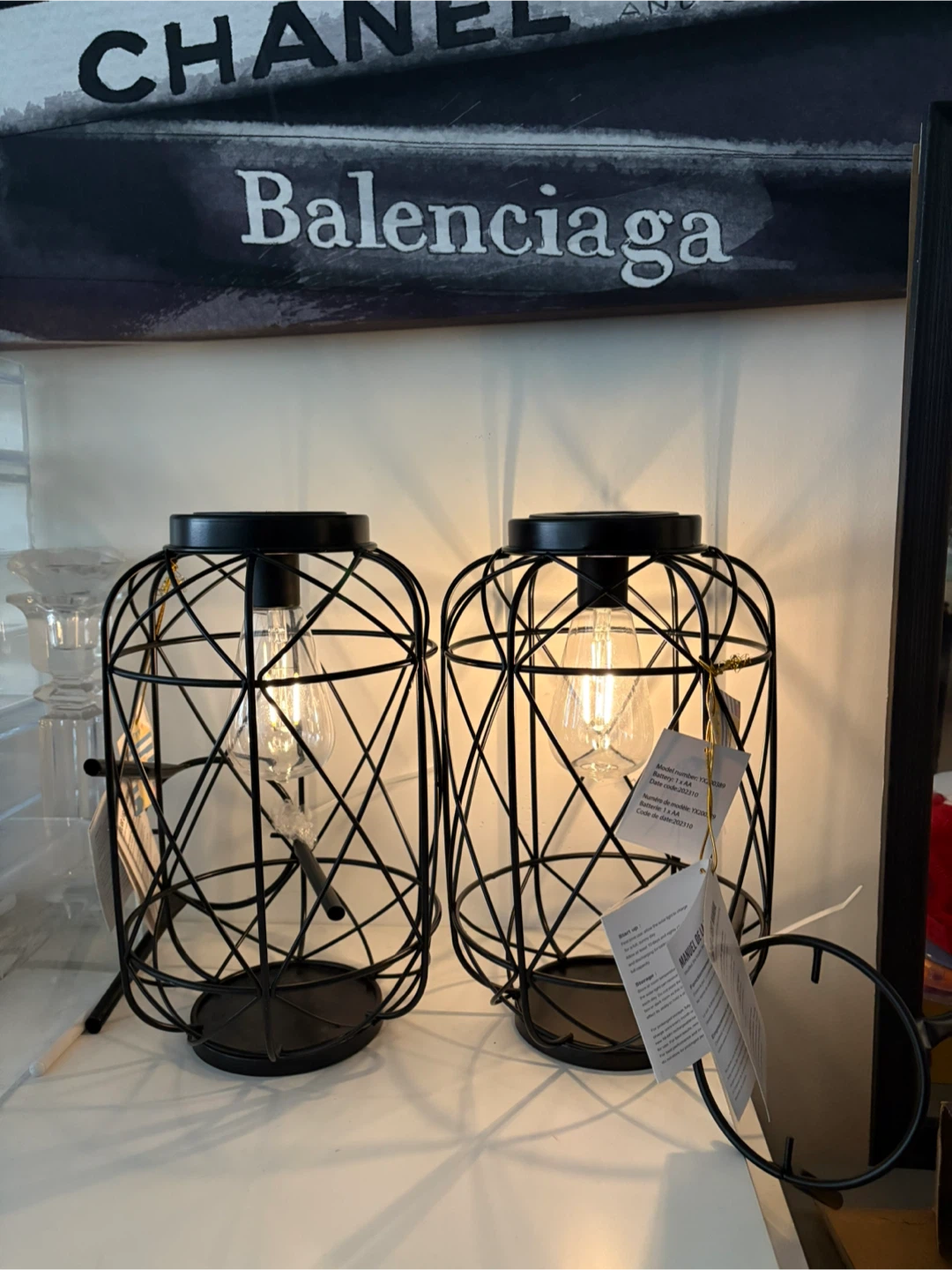 New Black Metal Cage Solar Lantern Lamps