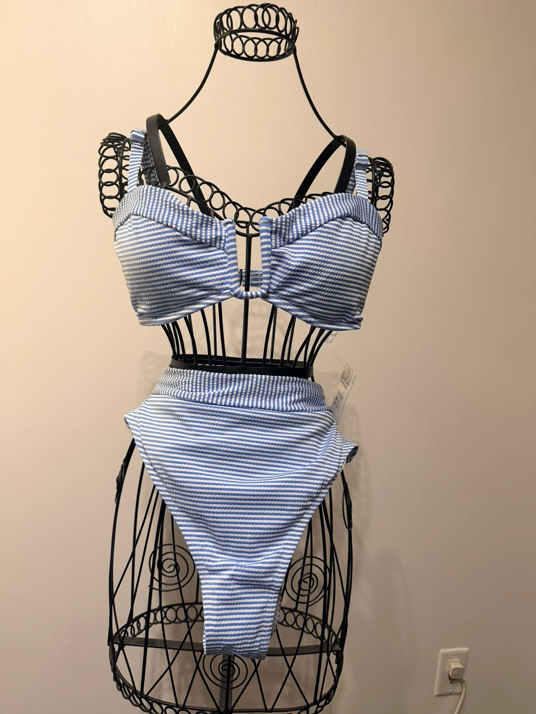 Blue and White Striped Bikini Set (BNWT) (L)