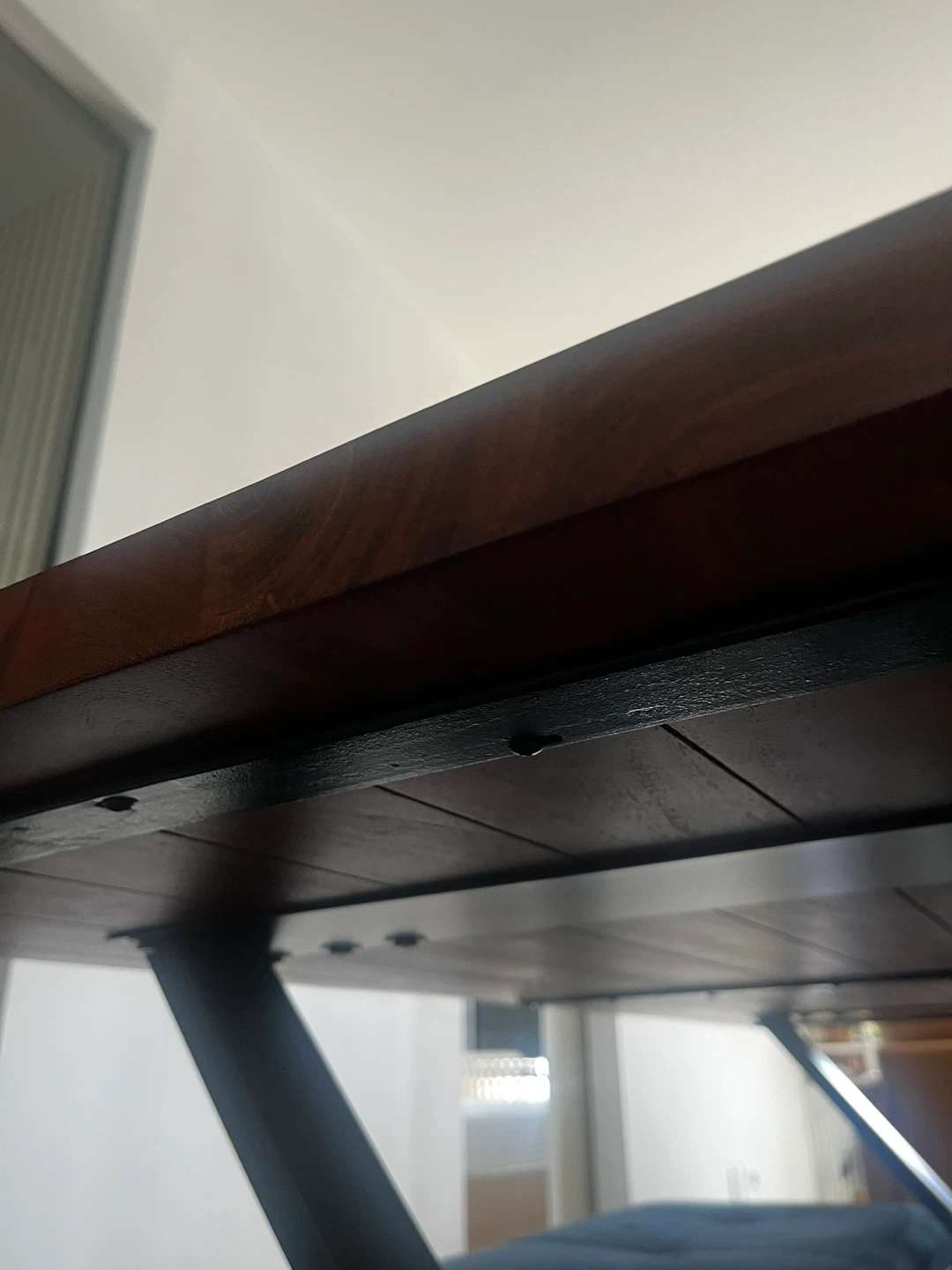 Solid Wood Dining Table with Metal Legs, 2 chairs, and bench - photo 3