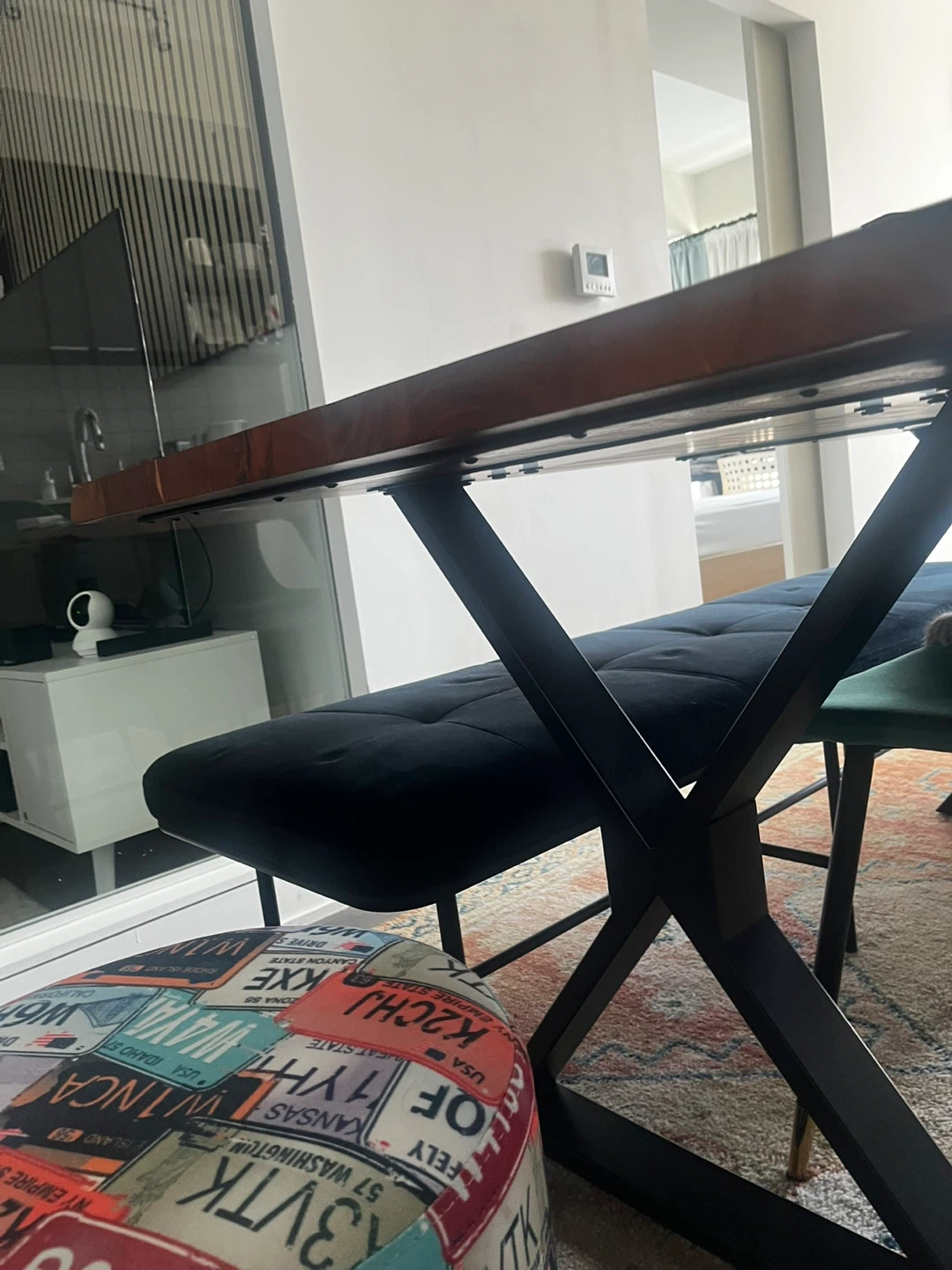 Solid Wood Dining Table with Metal Legs, 2 chairs, and bench - photo 4