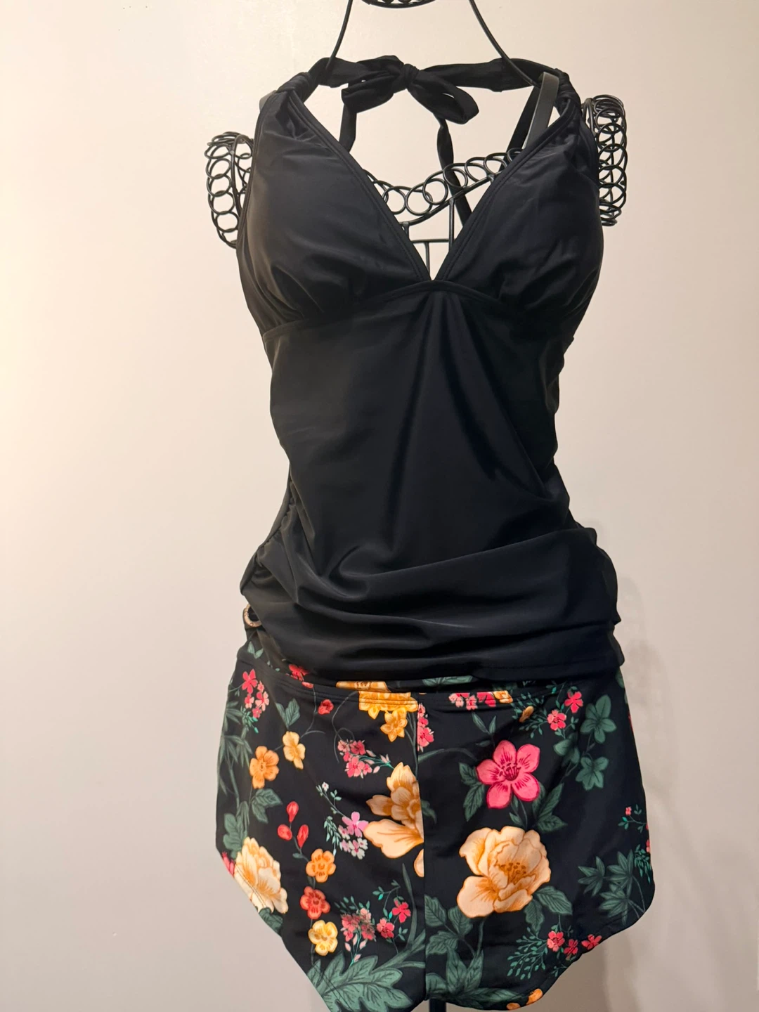 Black Tankini Swimsuit with Floral Skirt - Size S - photo 3