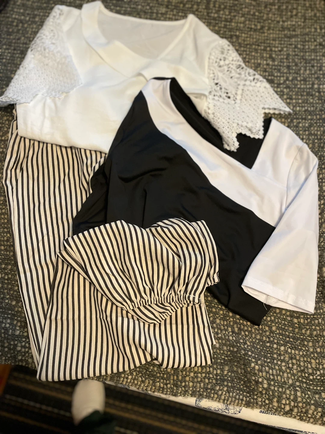 Striped Pants with 2 White & Black Top Set