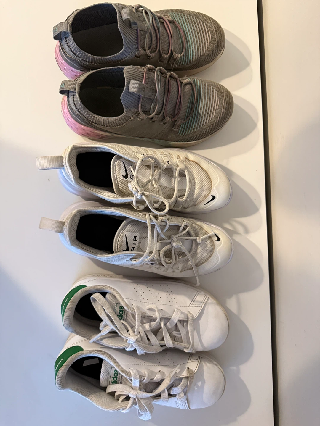 Kids White Adidas + Nike shoes