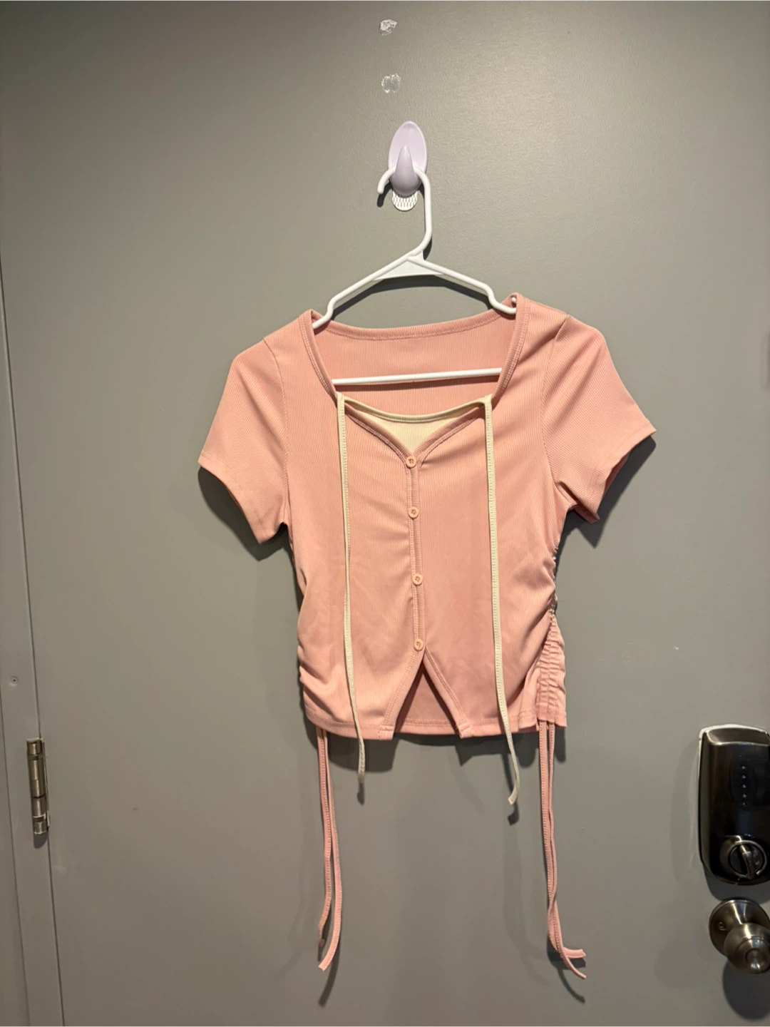 Pink Ribbed Ruched Crop Top