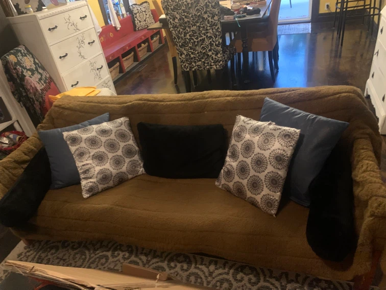 genuine leather sofa with wood frame and faux fur cover