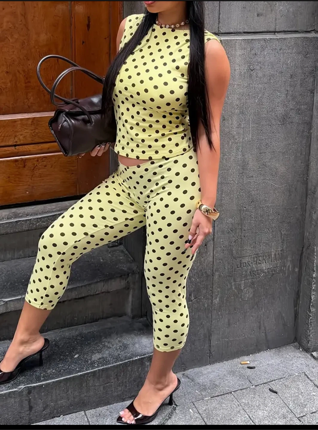 Yellow Polka Dot Tank Top and Capris Set