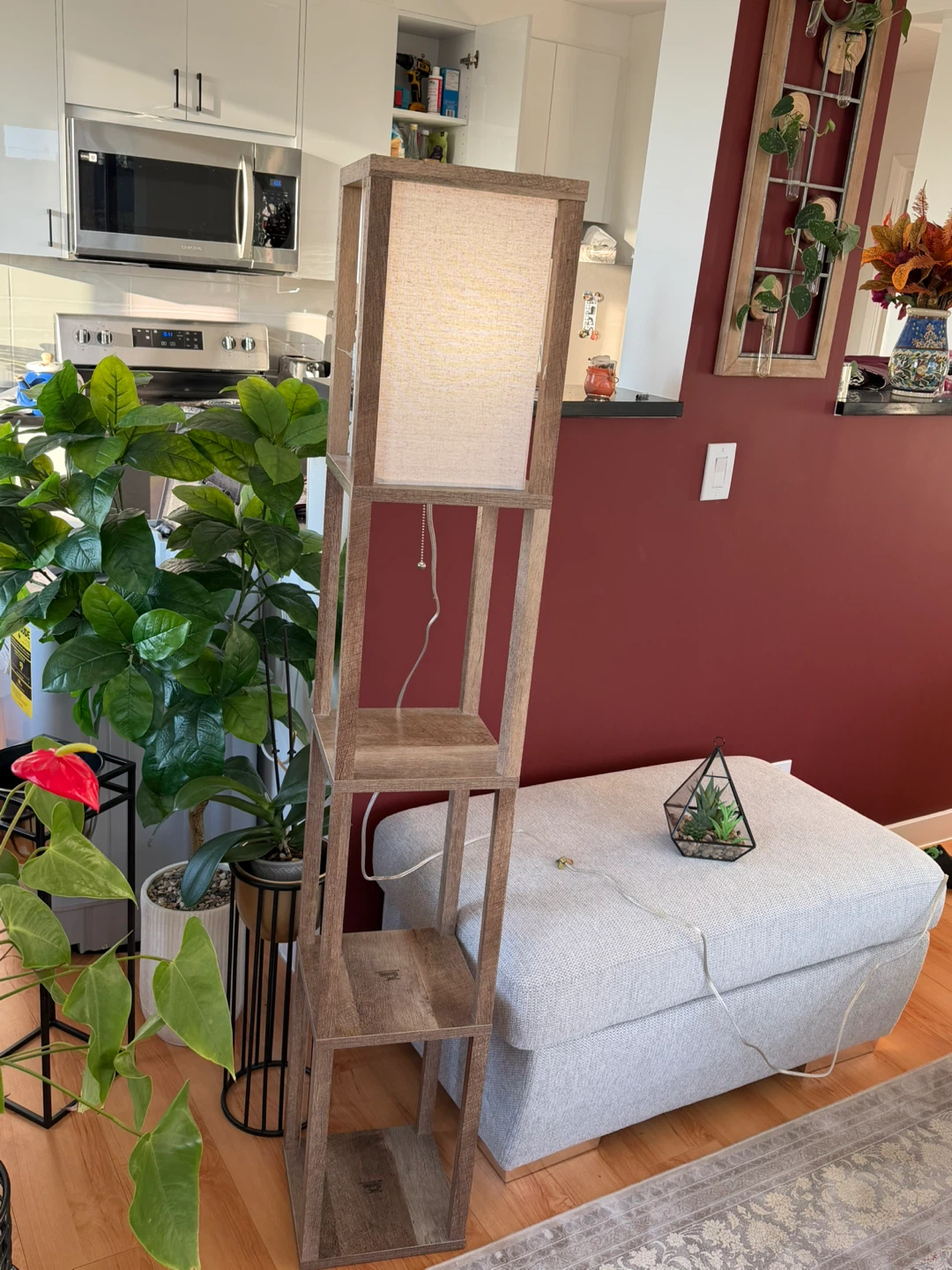 Wooden Shelf Floor Lamp with Linen Shade