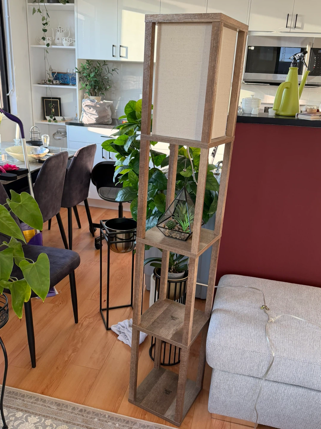 Wooden Shelf Floor Lamp with Linen Shade - photo 2