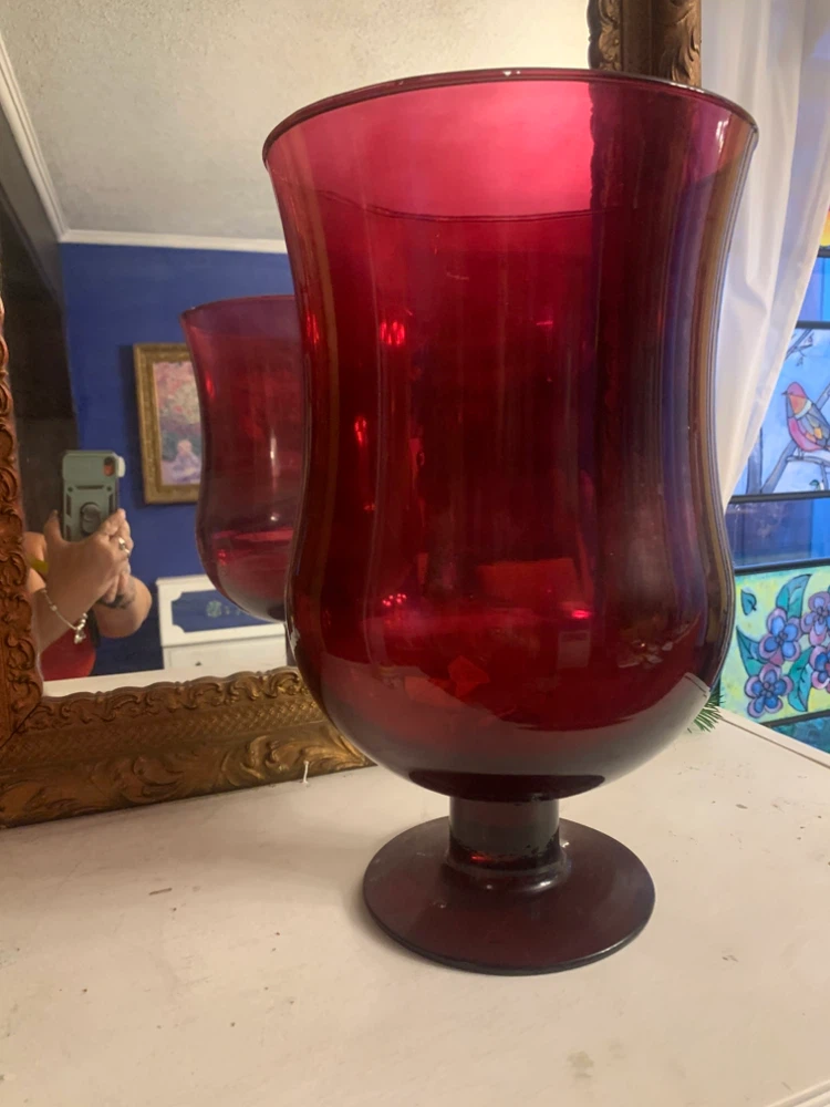 Large Red Glass Candle Holder Hurricane Vase