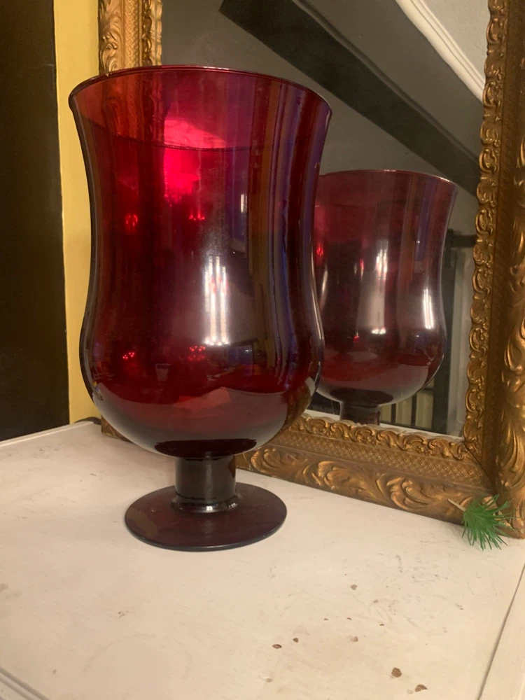 Large Red Glass Candle Holder Hurricane Vase - photo 2