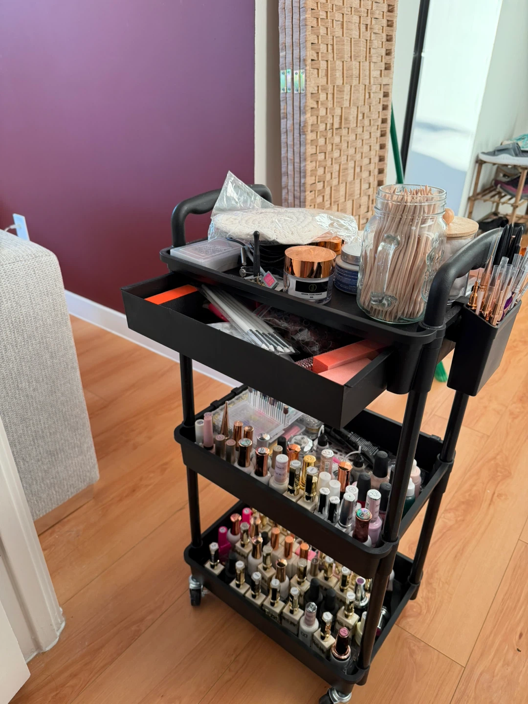 Black 3-Tier Rolling Cart
