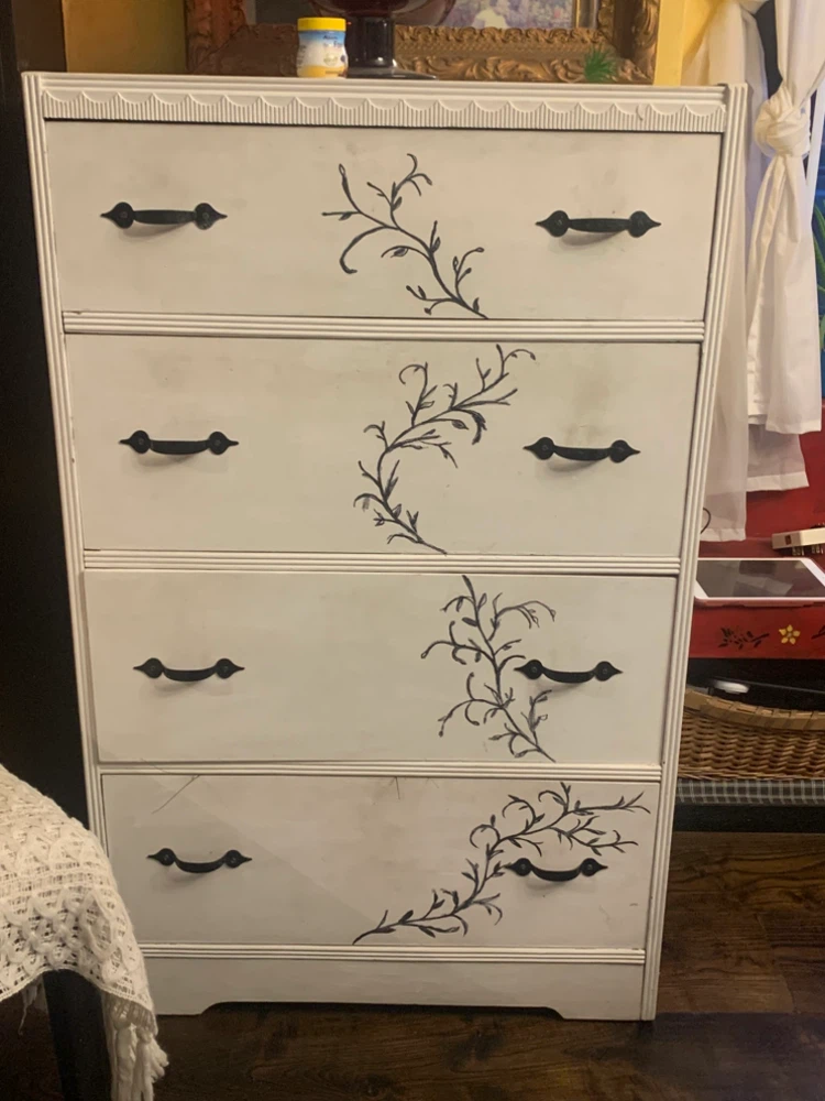 Antique refurbished White Dresser with Floral Detail