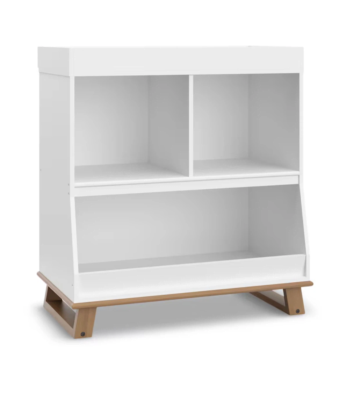 White Change Table Storage Shelf with Wood Accents