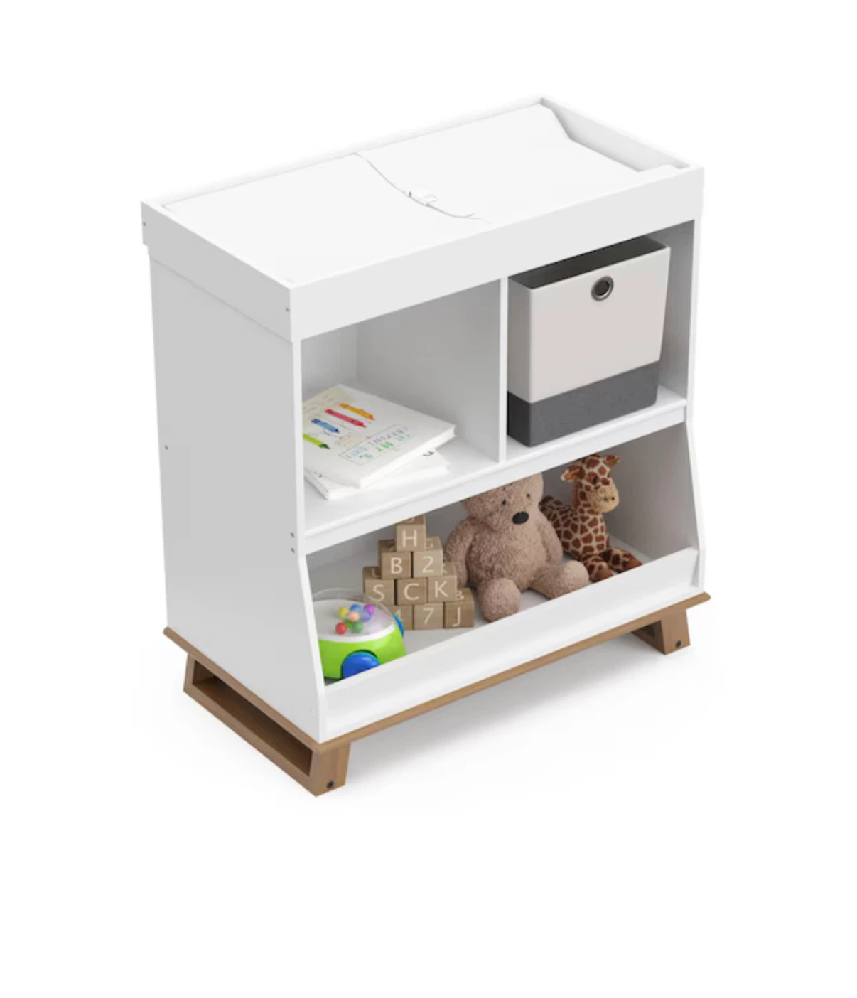 White Change Table Storage Shelf with Wood Accents - photo 3