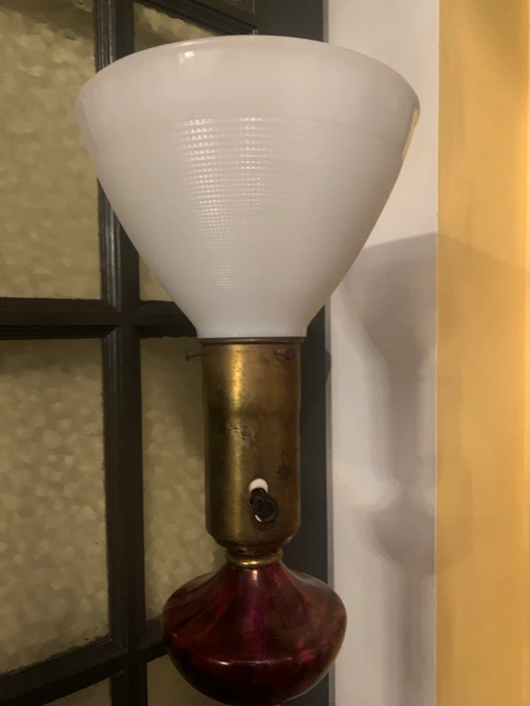 Vintage brass and glass tri-light  Floor Lamp with White Shade